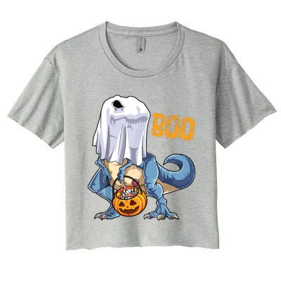 Ghost Dinosaur T Rex Funny Boo Halloween Pumpkin Women's Crop Top Tee