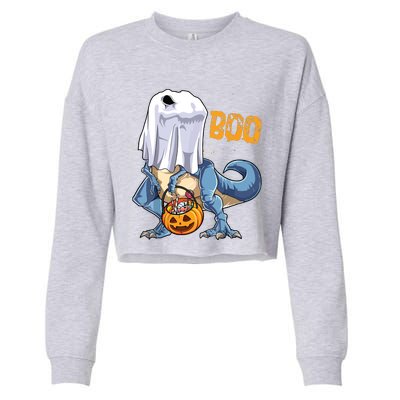 Ghost Dinosaur T Rex Funny Boo Halloween Pumpkin Cropped Pullover Crew