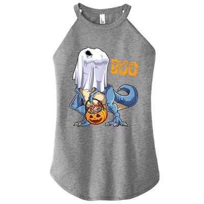 Ghost Dinosaur T Rex Funny Boo Halloween Pumpkin Women's Perfect Tri Rocker Tank