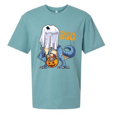 Ghost Dinosaur T Rex Funny Boo Halloween Pumpkin Sueded Cloud Jersey T-Shirt