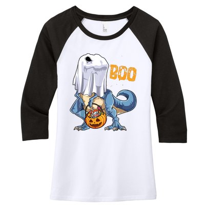 Ghost Dinosaur T Rex Funny Boo Halloween Pumpkin Women's Tri-Blend 3/4-Sleeve Raglan Shirt