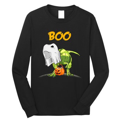 Ghost Dinosaur T Rex Funny Boo Halloween Pumpkin Long Sleeve Shirt