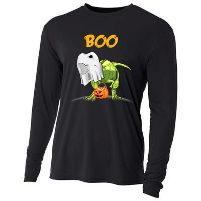 Ghost Dinosaur T Rex Funny Boo Halloween Pumpkin Cooling Performance Long Sleeve Crew