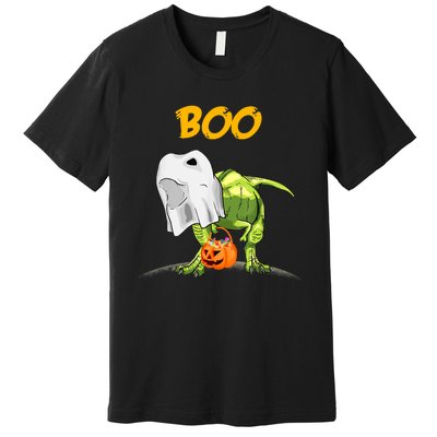 Ghost Dinosaur T Rex Funny Boo Halloween Pumpkin Premium T-Shirt