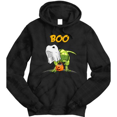 Ghost Dinosaur T Rex Funny Boo Halloween Pumpkin Tie Dye Hoodie