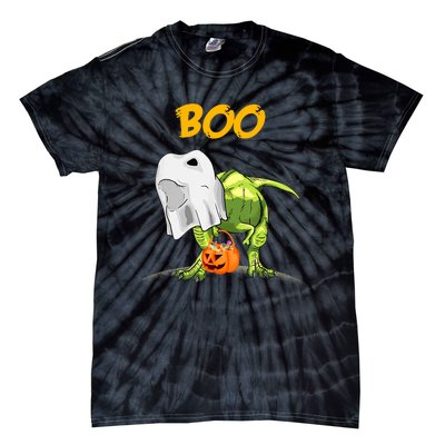 Ghost Dinosaur T Rex Funny Boo Halloween Pumpkin Tie-Dye T-Shirt