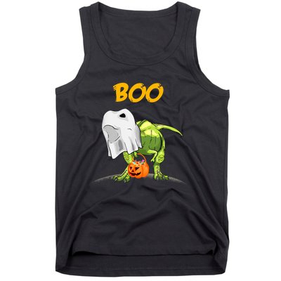 Ghost Dinosaur T Rex Funny Boo Halloween Pumpkin Tank Top