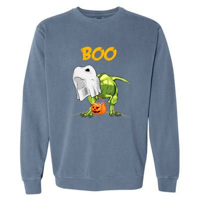 Ghost Dinosaur T Rex Funny Boo Halloween Pumpkin Garment-Dyed Sweatshirt