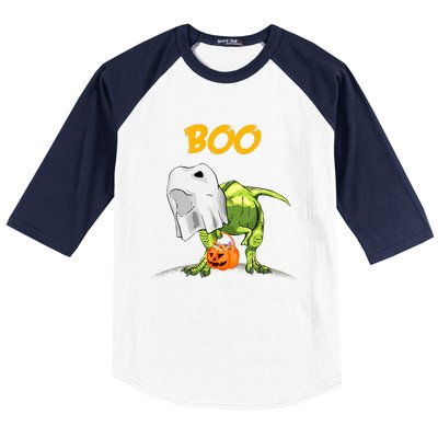 Ghost Dinosaur T Rex Funny Boo Halloween Pumpkin Baseball Sleeve Shirt