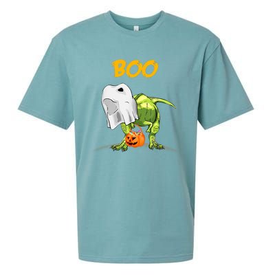 Ghost Dinosaur T Rex Funny Boo Halloween Pumpkin Sueded Cloud Jersey T-Shirt