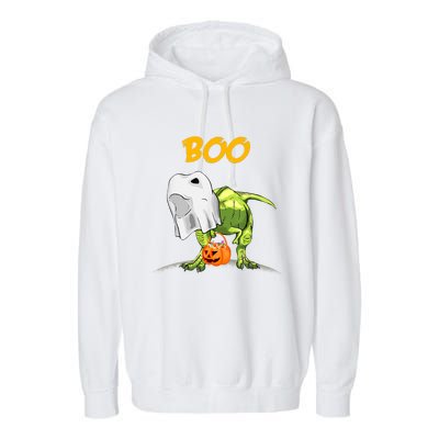 Ghost Dinosaur T Rex Funny Boo Halloween Pumpkin Garment-Dyed Fleece Hoodie