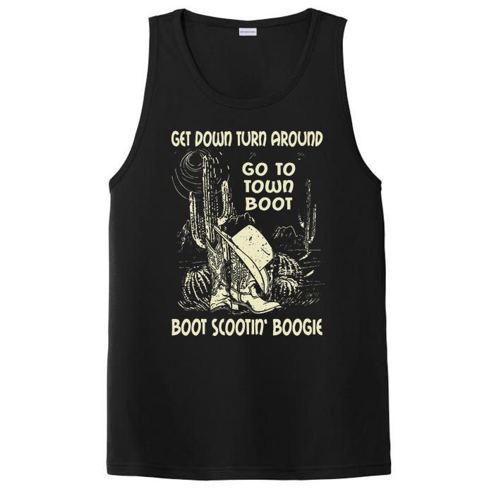 Get Down Turn Around Go To Town Boot Scootin Boogie Cowboys PosiCharge Competitor Tank