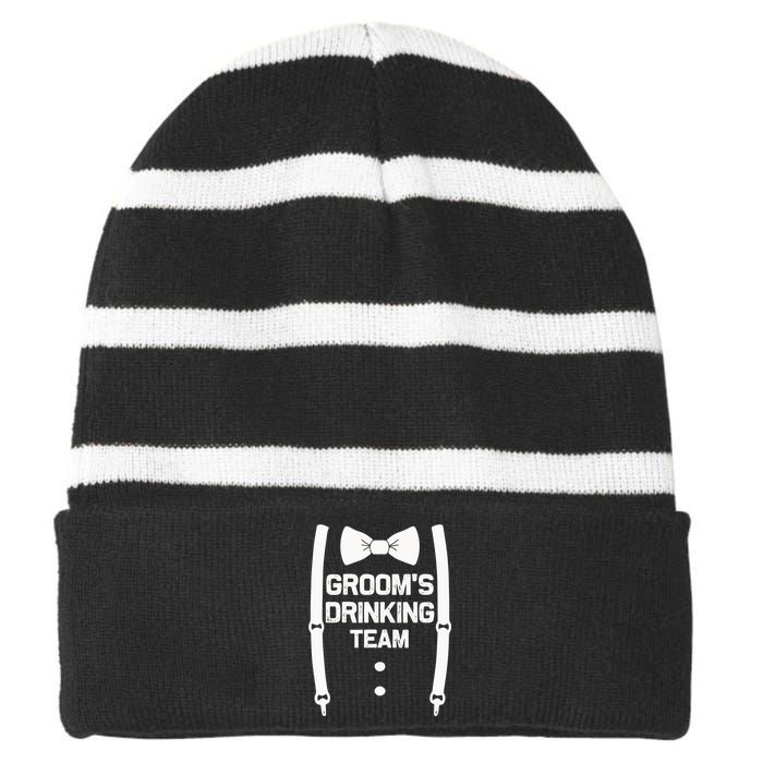 Groom's Drinking Team | Bachelor Party Squad | Wedding Striped Beanie with Solid Band