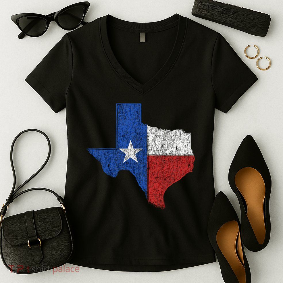 Grunge Distressed Texas Logo Women's V-Neck T-Shirt