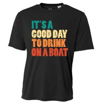 Good Day To Drink On Boat Retro Pontoon Boater Dad Cooling Performance Crew T-Shirt