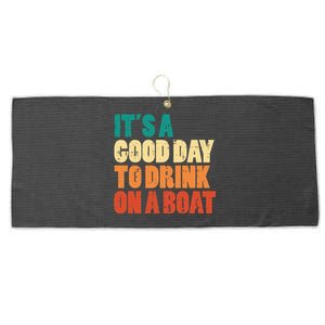 Good Day To Drink On Boat Retro Pontoon Boater Dad Large Microfiber Waffle Golf Towel