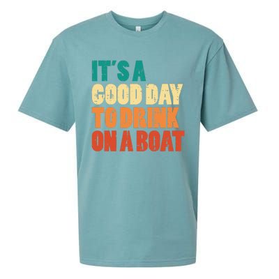 Good Day To Drink On Boat Retro Pontoon Boater Dad Sueded Cloud Jersey T-Shirt