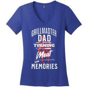 Grillmaster Dad Turning Meat Into Memories Women's V-Neck T-Shirt