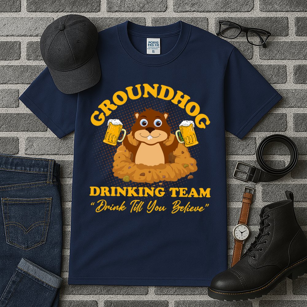 Groundhog Drinking Team Drink Till You Believe Groundhog Day Tall T-Shirt