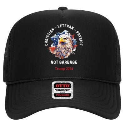 Garbage Donald Trump Maga Republican Veteran Christian Patriot High Crown Mesh Back Trucker Hat