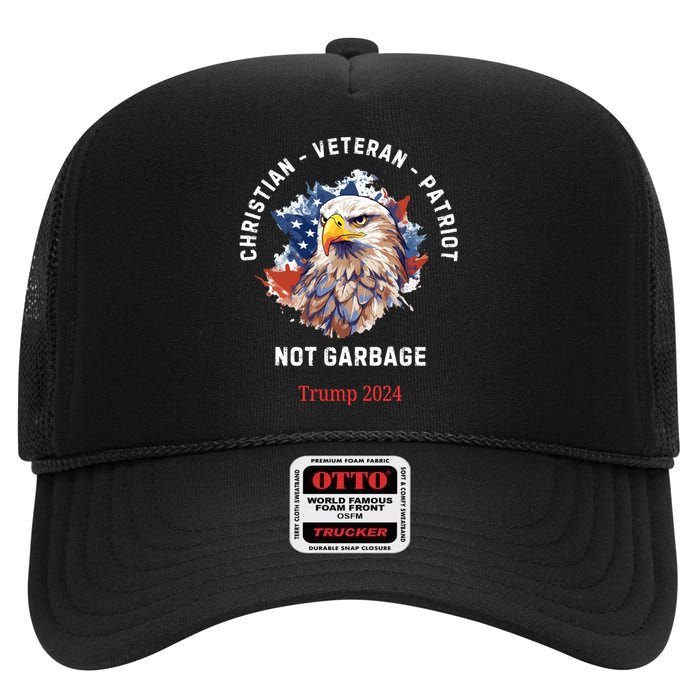 Garbage Donald Trump Maga Republican Veteran Christian Patriot High Crown Mesh Back Trucker Hat