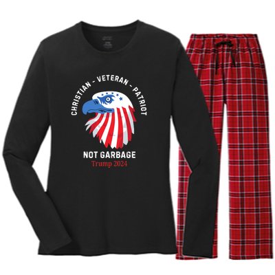 Garbage Donald Trump Maga Republican Veteran Christian Patriot Women's Long Sleeve Flannel Pajama Set 