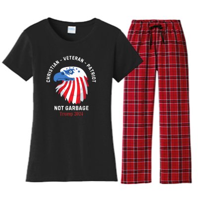 Garbage Donald Trump Maga Republican Veteran Christian Patriot Women's Flannel Pajama Set