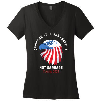 Garbage Donald Trump Maga Republican Veteran Christian Patriot Women's V-Neck T-Shirt