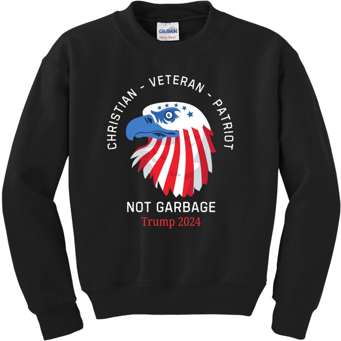 Garbage Donald Trump Maga Republican Veteran Christian Patriot Kids Sweatshirt