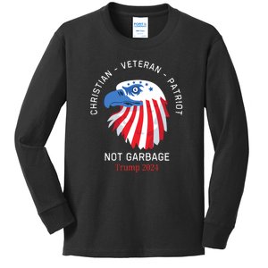 Garbage Donald Trump Maga Republican Veteran Christian Patriot Kids Long Sleeve Shirt