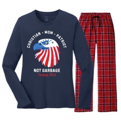 Garbage Donald Trump Maga Republican Mom Christian Patriot Women's Long Sleeve Flannel Pajama Set 