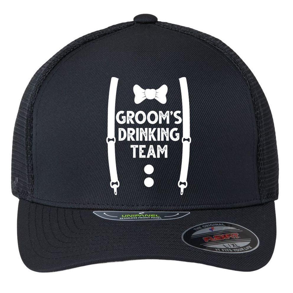 Grooms Drinking Team Funny Wedding Suit Flexfit Unipanel Trucker Cap