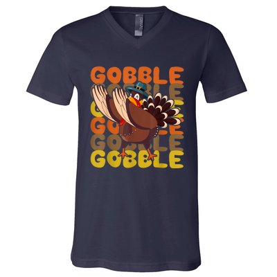 Gobble Dabbing Turkey Thanksgiving Day Pilgrim BoysShirtsShirt V-Neck T-Shirt