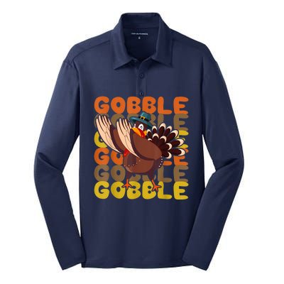 Gobble Dabbing Turkey Thanksgiving Day Pilgrim BoysShirtsShirt Silk Touch Performance Long Sleeve Polo