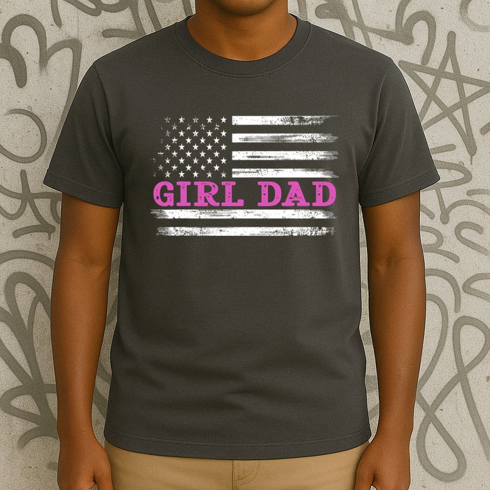 Girl Dad Usa Vintage Flag Cute Fathers Day Gift T-Shirt