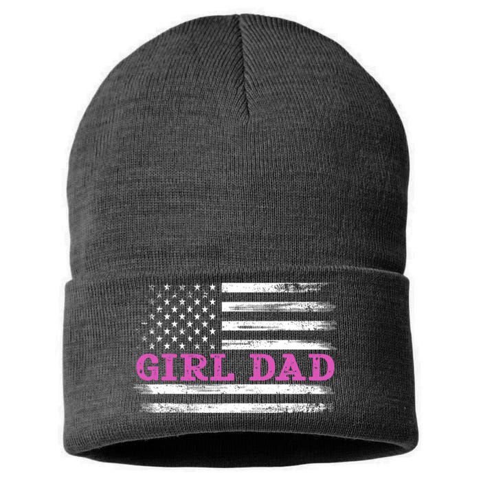 Girl Dad Usa Vintage Flag Cute Fathers Day Gift Sustainable Knit Beanie