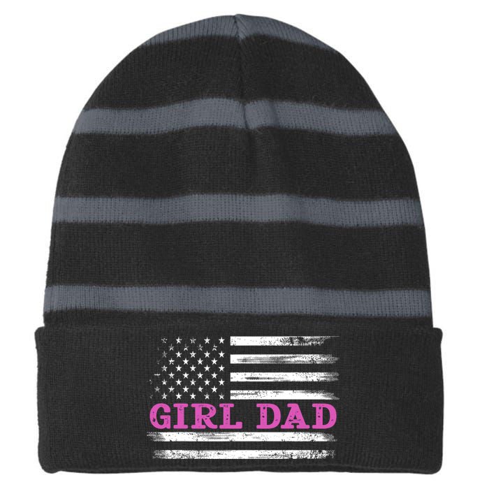 Girl Dad Usa Vintage Flag Cute Fathers Day Gift Striped Beanie with Solid Band