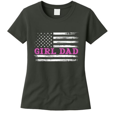 Girl Dad Usa Vintage Flag Cute Fathers Day Gift Womens T-Shirt