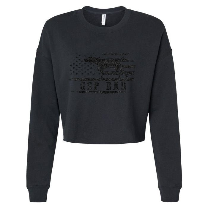 Gsp Dad Usa American Flag German Shorthaired Pointer Dog Cropped Pullover Crew