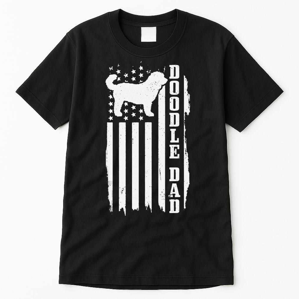 Goldendoodle Dad Vintage American Flag Patriotic Doodle Dog Tall T-Shirt