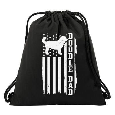 Goldendoodle Dad Vintage American Flag Patriotic Doodle Dog Drawstring Bag