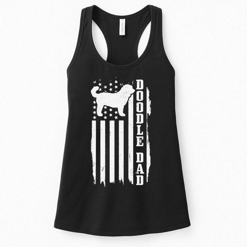 Goldendoodle Dad Vintage American Flag Patriotic Doodle Dog Womens Tank Top