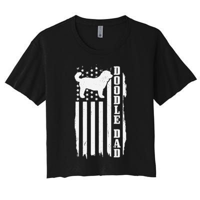 Goldendoodle Dad Vintage American Flag Patriotic Doodle Dog Women's Crop Top Tee