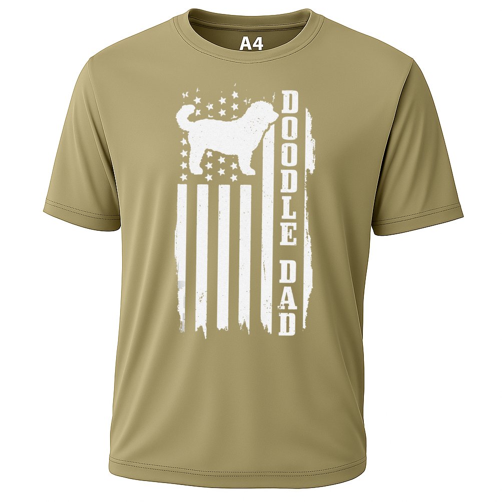 Goldendoodle Dad Vintage American Flag Patriotic Doodle Dog Cooling Performance Crew T-Shirt