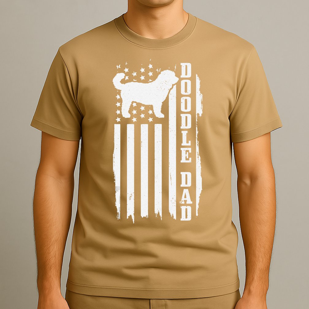 Goldendoodle Dad Vintage American Flag Patriotic Doodle Dog T-Shirt