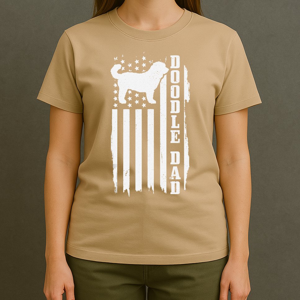 Goldendoodle Dad Vintage American Flag Patriotic Doodle Dog T-Shirt