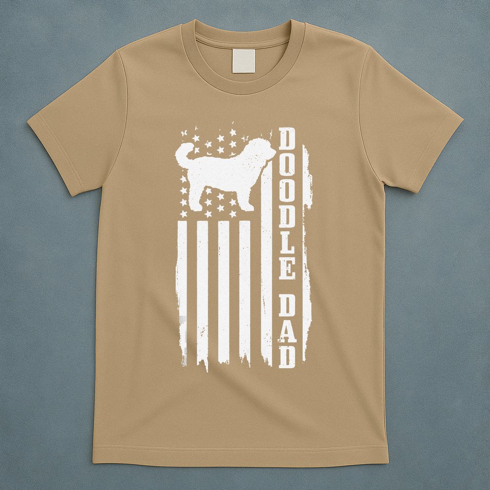 Goldendoodle Dad Vintage American Flag Patriotic Doodle Dog T-Shirt