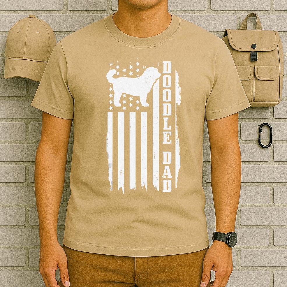 Goldendoodle Dad Vintage American Flag Patriotic Doodle Dog T-Shirt