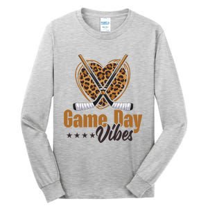 Game Day Vibes Mom Bleached Leopard Heart Hockey Cute Gift Tall Long Sleeve T-Shirt