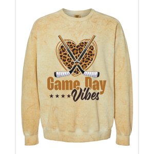 Game Day Vibes Mom Bleached Leopard Heart Hockey Cute Gift Colorblast Crewneck Sweatshirt